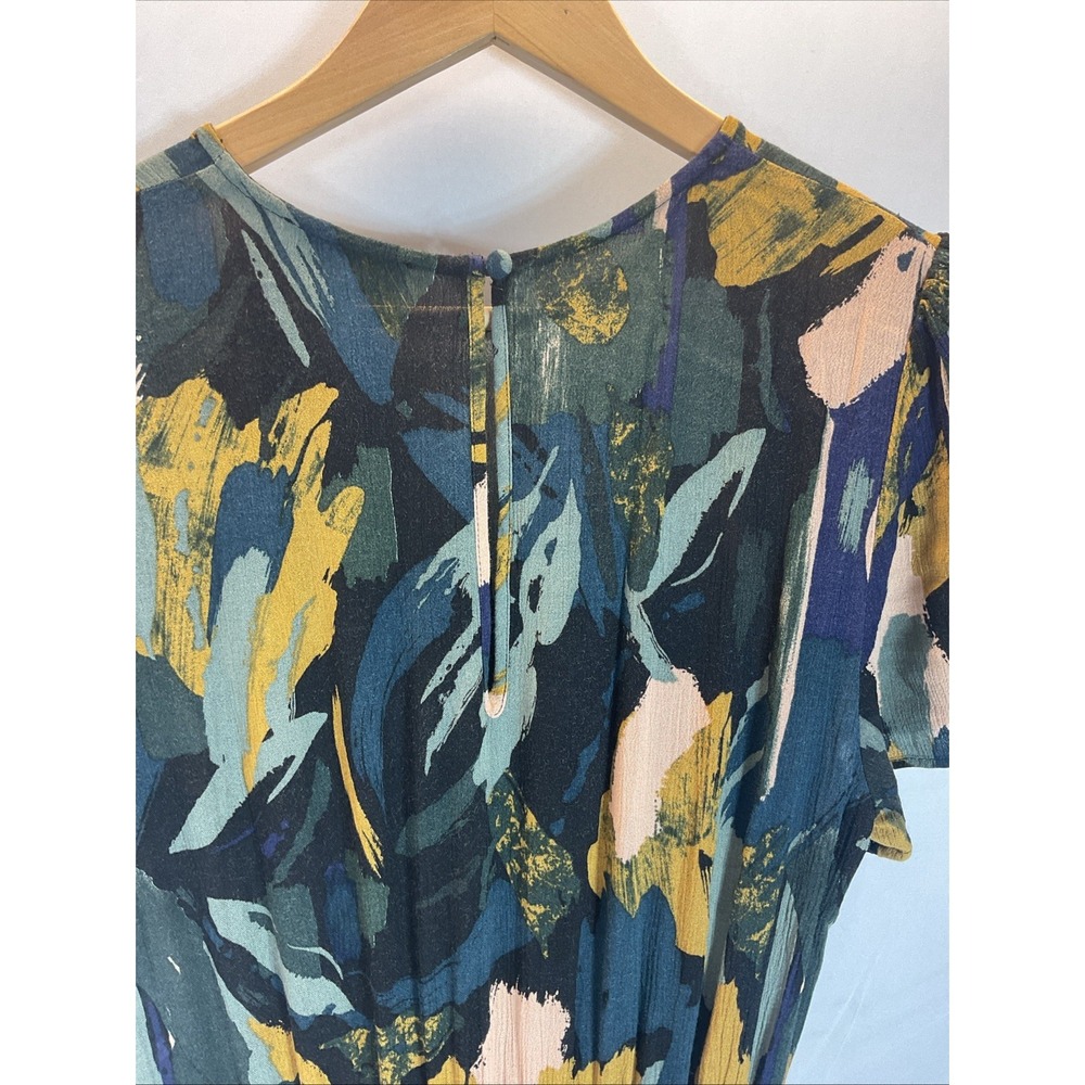 Evereve size M Alana Short Sleeve Smocked Abstract Floral Maxi midi Dress black - Picture 5 of 16